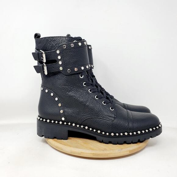 Sam Edelman Boots Womens 9 Jennifer Black Combat Studded Chunky Punk Steampunk - Picture 8 of 14